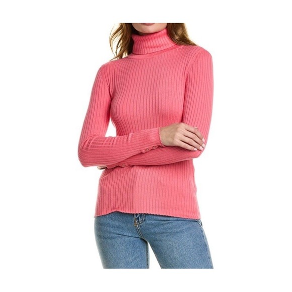 J. McLaughlin Arlette Sweater Turtleneck XL Stretch‎ Ribbed Button Sleeve Preppy - Picture 1 of 7